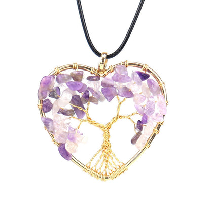 Crystal Chips Life Tree Heart Pendant Necklaces GEMROCKY-Jewelry-Amethyst-