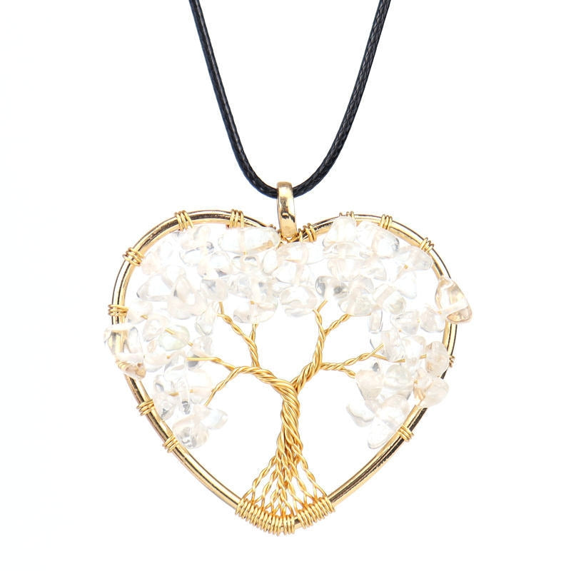 Crystal Chips Life Tree Heart Pendant Necklaces GEMROCKY-Jewelry-Clear Quartz-