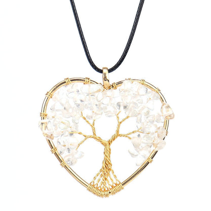 Crystal Chips Life Tree Heart Pendant Necklaces GEMROCKY-Jewelry-Clear Quartz-