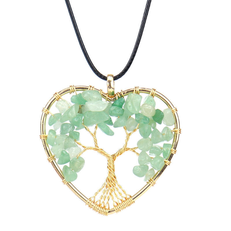 Crystal Chips Life Tree Heart Pendant Necklaces GEMROCKY-Jewelry-Green Aventurine-