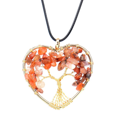 Crystal Chips Life Tree Heart Pendant Necklaces GEMROCKY-Jewelry-Red Agate-