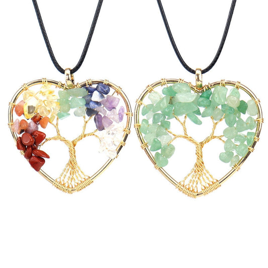 Crystal Chips Life Tree Heart Pendant Necklaces GEMROCKY-Jewelry-