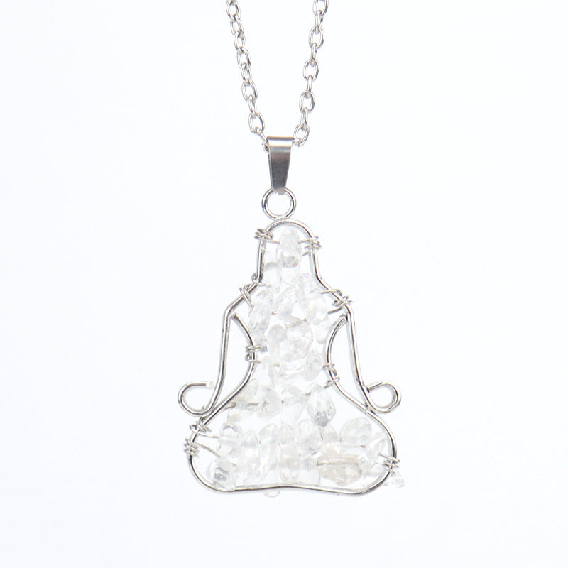 Crystal Chips Meditator Pendant Necklaces GEMROCKY-Jewelry-Clear Quartz-