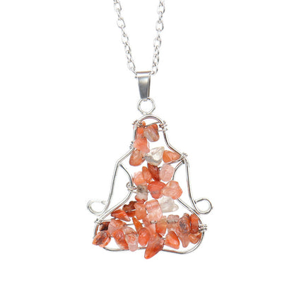 Crystal Chips Meditator Pendant Necklaces GEMROCKY-Jewelry-Red Agate-