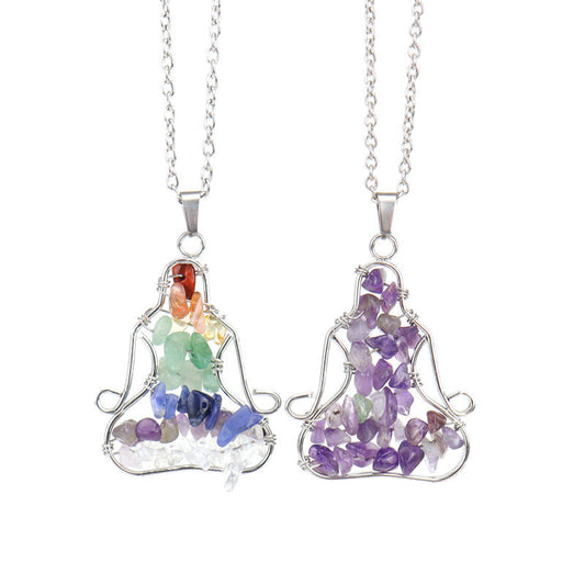 Crystal Chips Meditator Pendant Necklaces GEMROCKY-Jewelry-