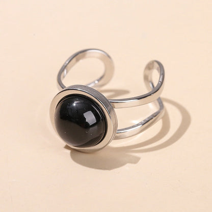 Crystal Circle Openable Rings GEMROCKY-Jewelry-Black Agate-