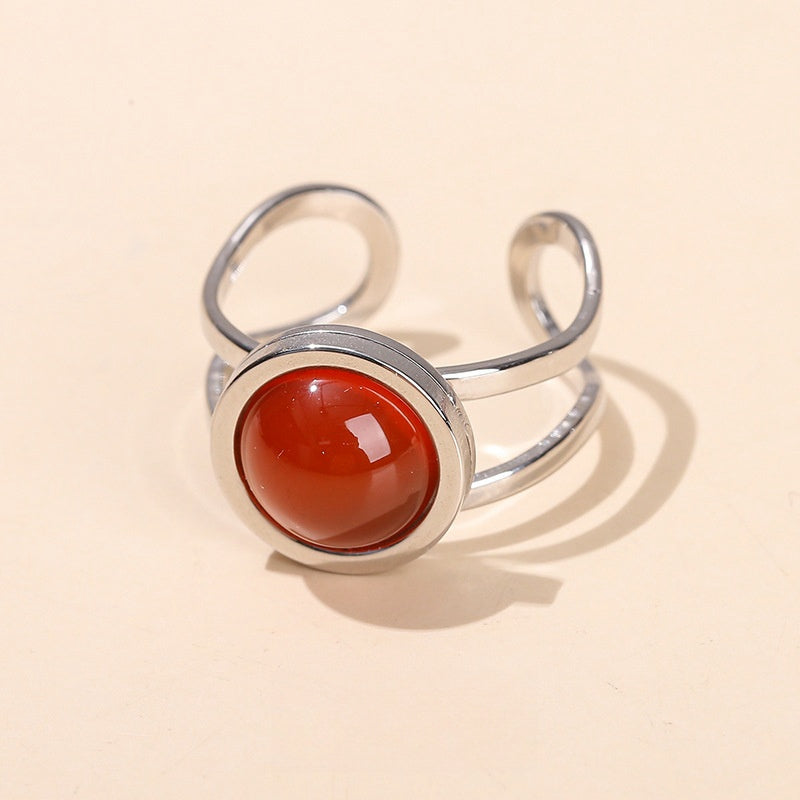 Crystal Circle Openable Rings GEMROCKY-Jewelry-Red Agate-