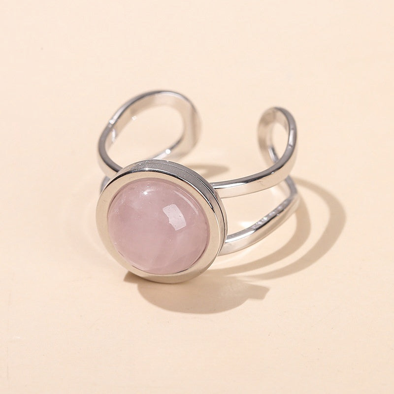 Crystal Circle Openable Rings GEMROCKY-Jewelry-Rose Quartz-