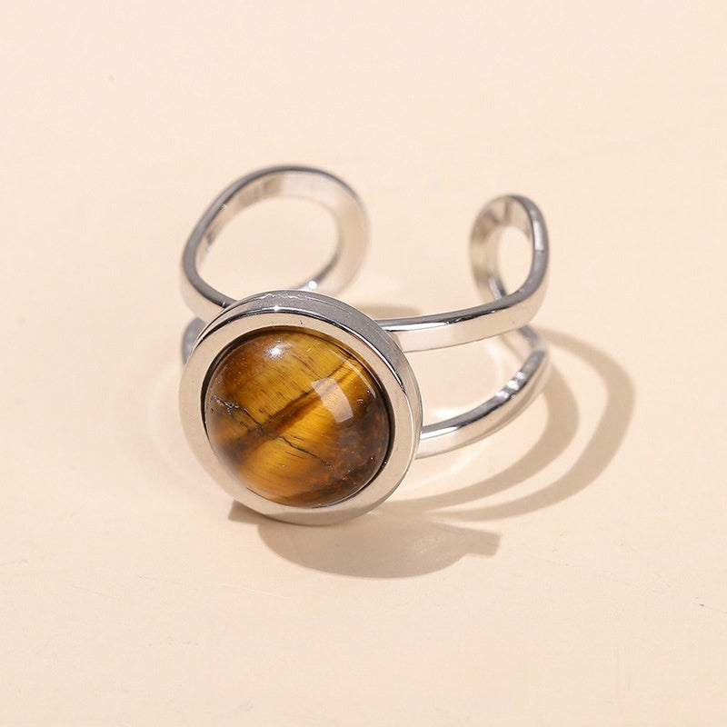 Crystal Circle Openable Rings GEMROCKY-Jewelry-Tiger Eye Stone-