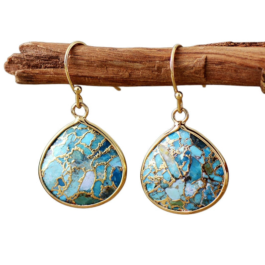 Crystal Crack Turquoise Eardrop Earrings GEMROCKY-Jewelry-Golden-