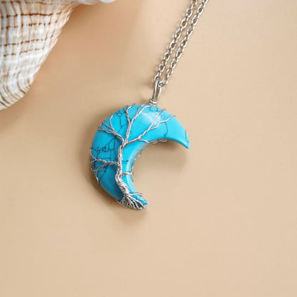 Crystal Crescent Moon Wired Pendant Necklaces GEMROCKY-Jewelry-Turquoise-