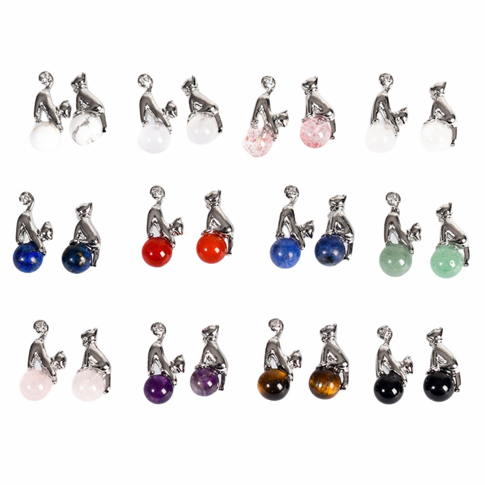 Crystal Cute Cat Silver Golden Earrings GEMROCKY-Jewelry-