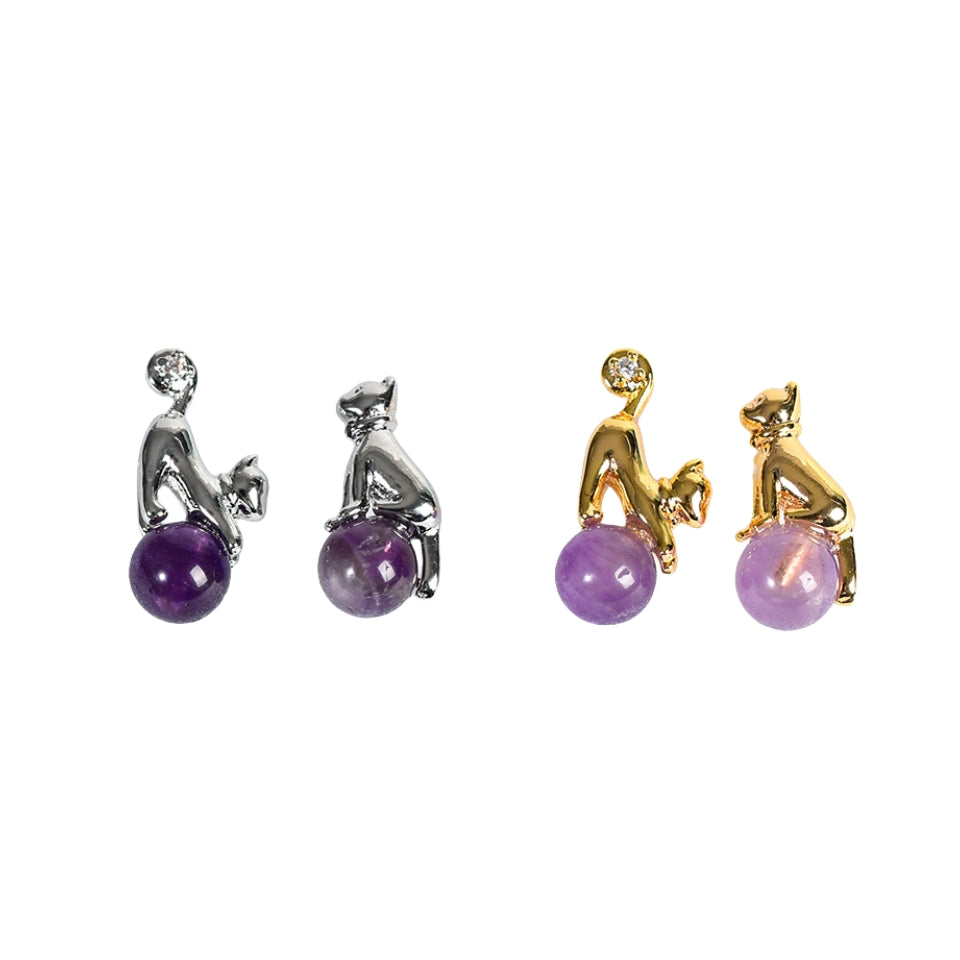 Crystal Cute Cat Silver Golden Earrings GEMROCKY-Jewelry-Amethyst-Silver Color-