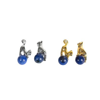 Crystal Cute Cat Silver Golden Earrings GEMROCKY-Jewelry-Sodalite-Silver Color-