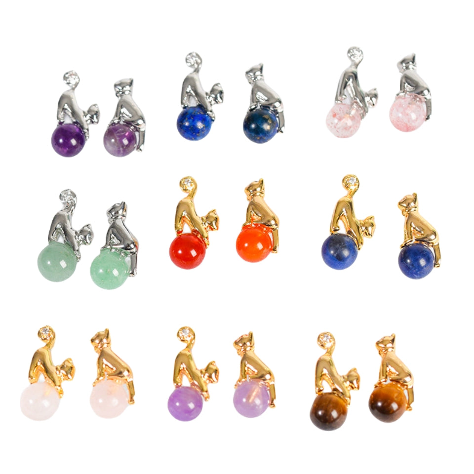 Crystal Cute Cat Silver Golden Earrings GEMROCKY-Jewelry-