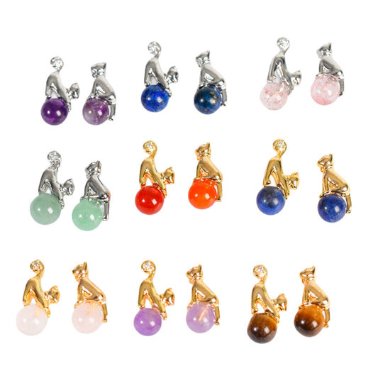 Crystal Cute Cat Silver Golden Earrings GEMROCKY-Jewelry-