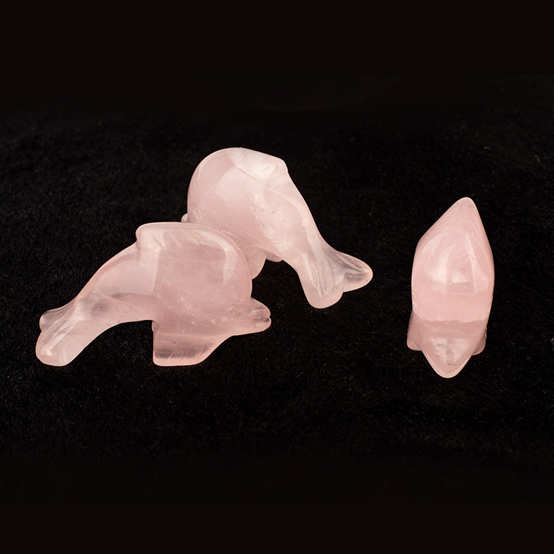 Crystal Dolphin 2 Inch Carvings GEMROCKY-Carvings-Rose Quartz-