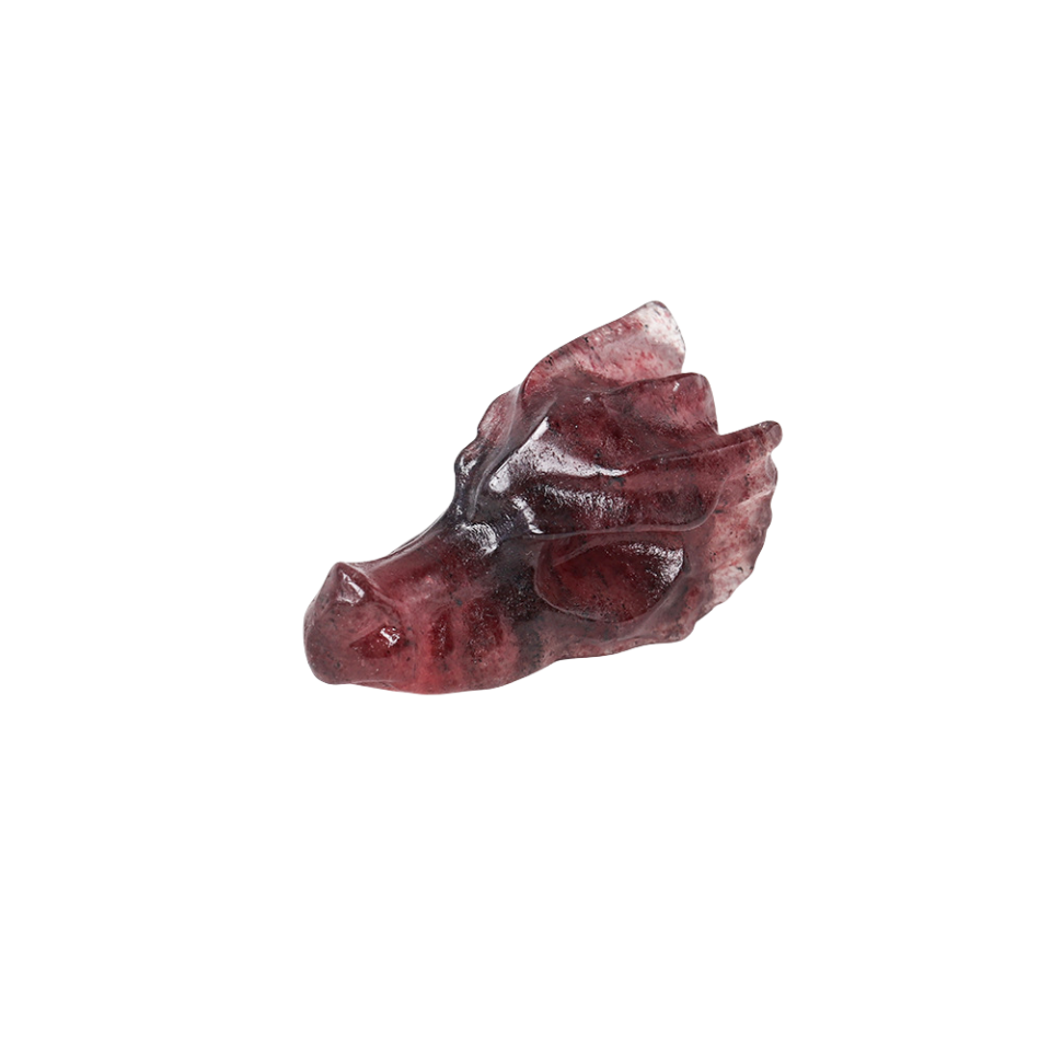 Crystal Dragon Skull 3.5cm Carvings GEMROCKY-Carvings-Strawberry Quartz-