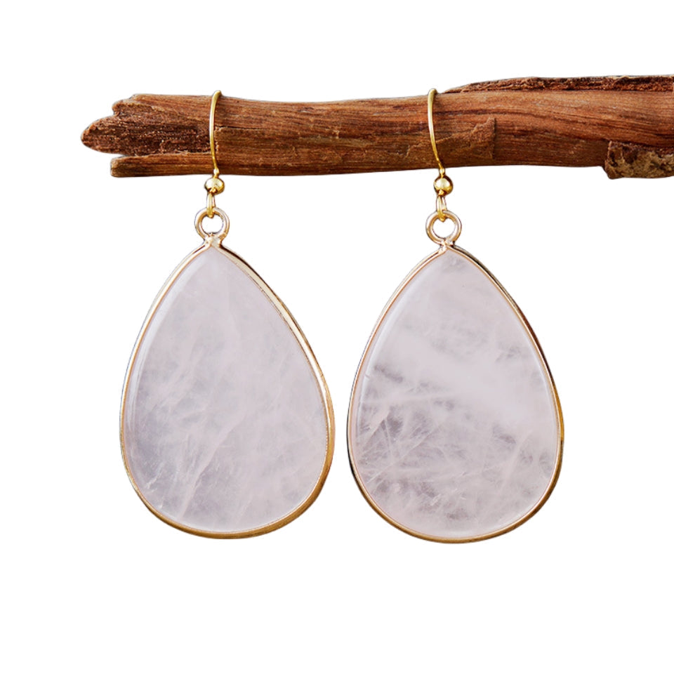 Crystal Drop Flat Eardrop Earrings GEMROCKY-Jewelry-Rose Quartz-