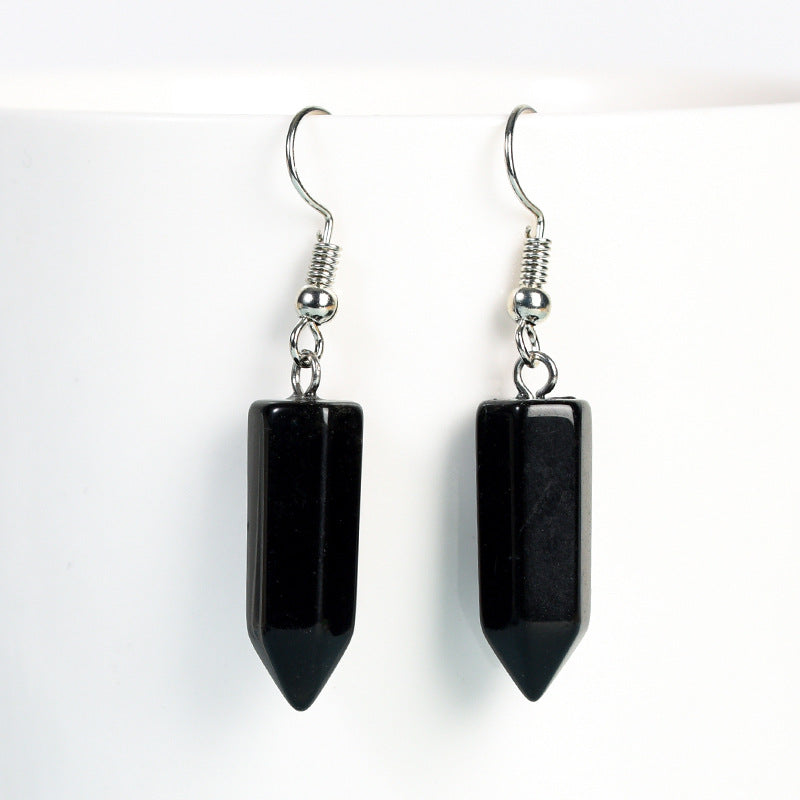 Crystal Drop Hexagonal Prism Eardrop Earrings GEMROCKY-Jewelry-Black Obsidian-