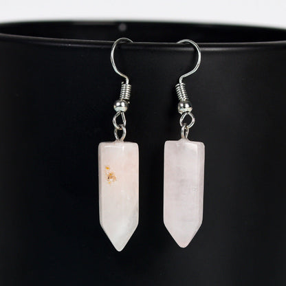 Crystal Drop Hexagonal Prism Eardrop Earrings GEMROCKY-Jewelry-Rose Quartz-