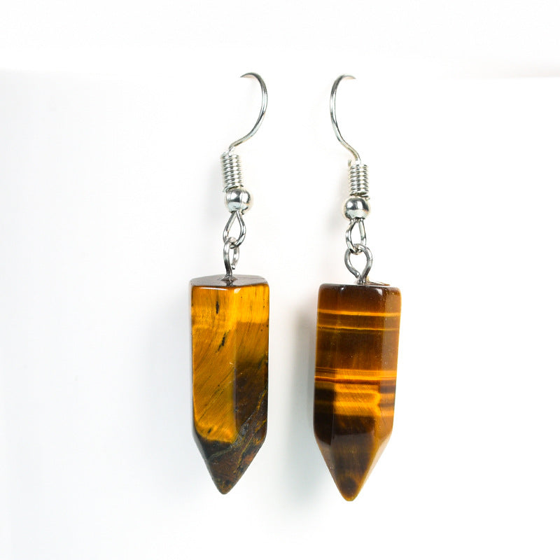 Crystal Drop Hexagonal Prism Eardrop Earrings GEMROCKY-Jewelry-Tiger Eye Stone-