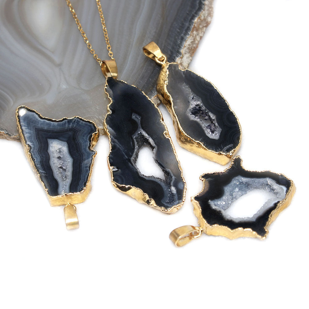 Crystal Druzy Agate Geode Pendant Necklaces GEMROCKY-Jewelry-Black-