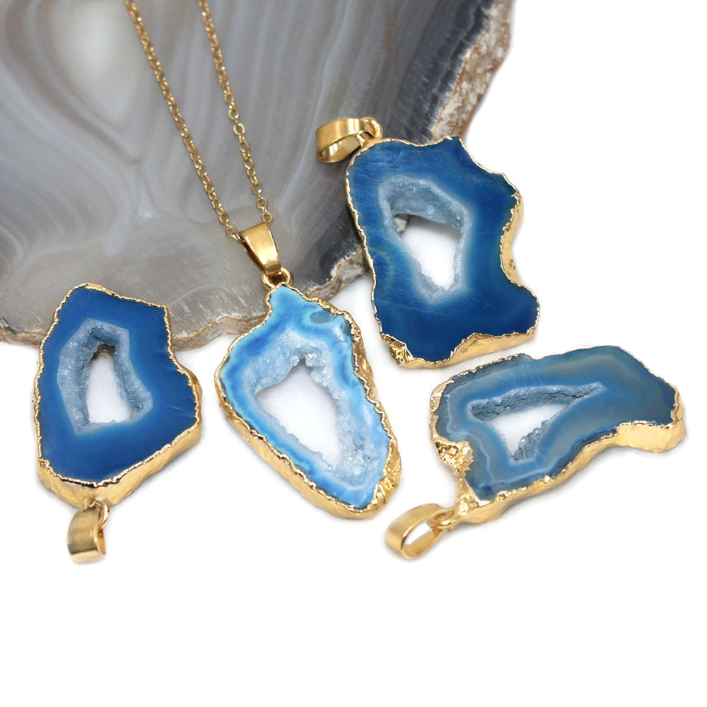 Crystal Druzy Agate Geode Pendant Necklaces GEMROCKY-Jewelry-Blue-