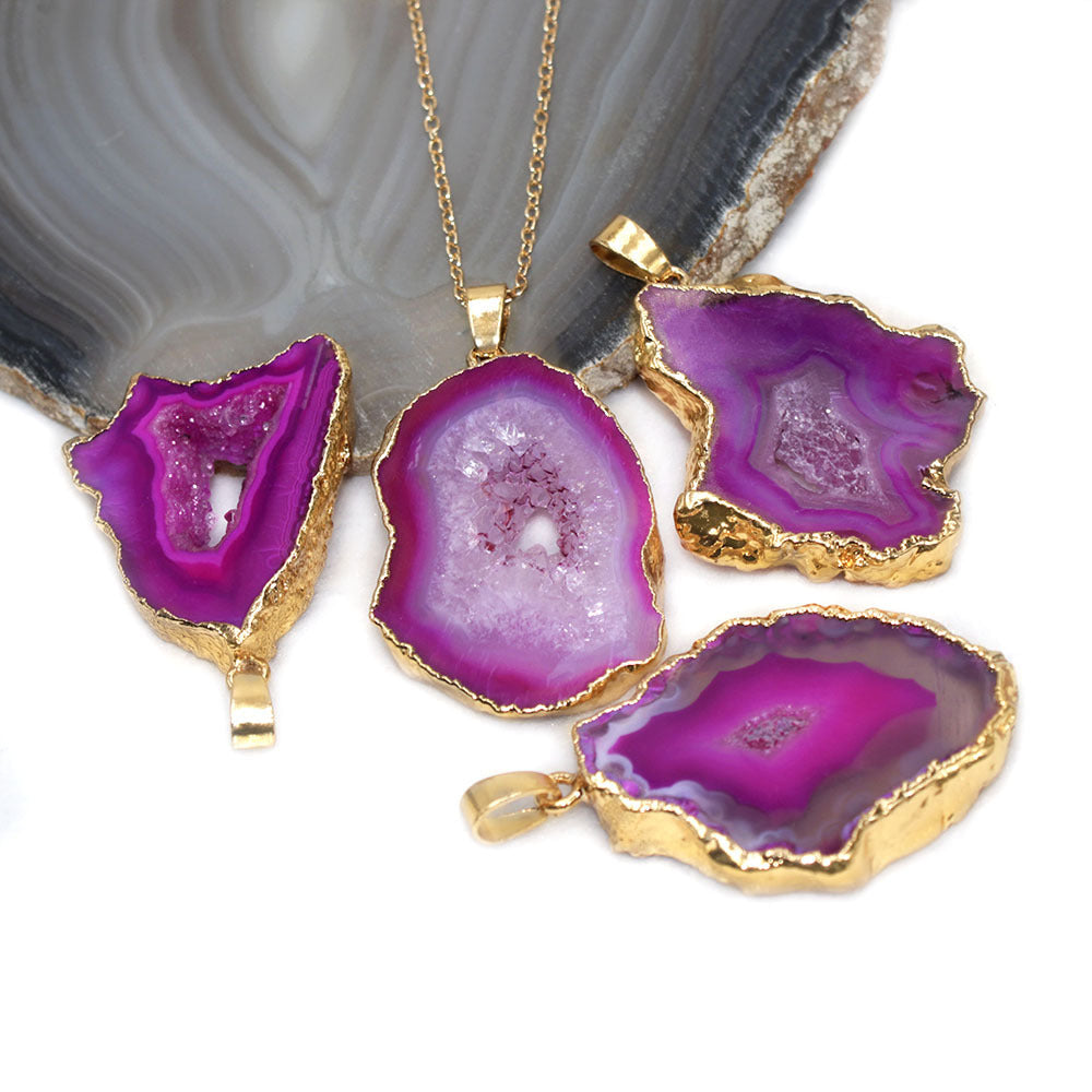 Crystal Druzy Agate Geode Pendant Necklaces GEMROCKY-Jewelry-Rose Red-