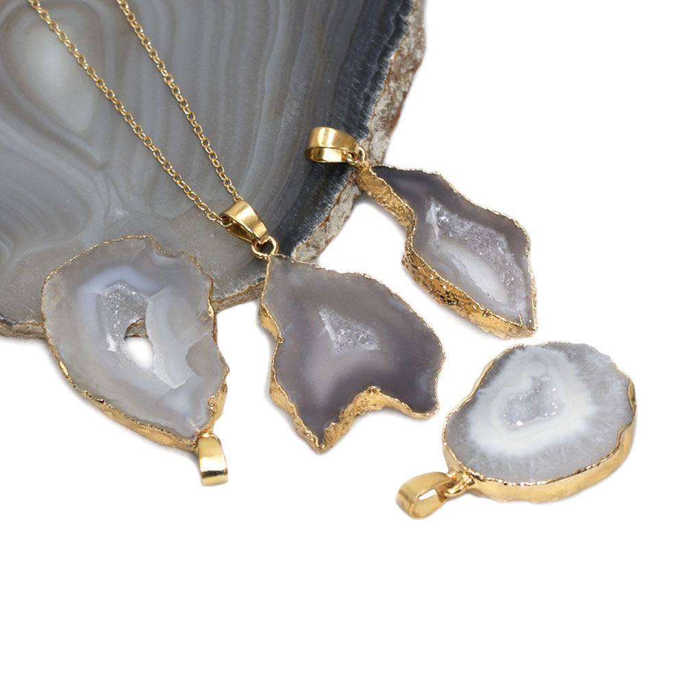 Crystal Druzy Agate Geode Pendant Necklaces GEMROCKY-Jewelry-White-