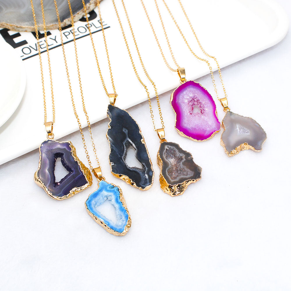 Crystal Druzy Agate Geode Pendant Necklaces GEMROCKY-Jewelry-