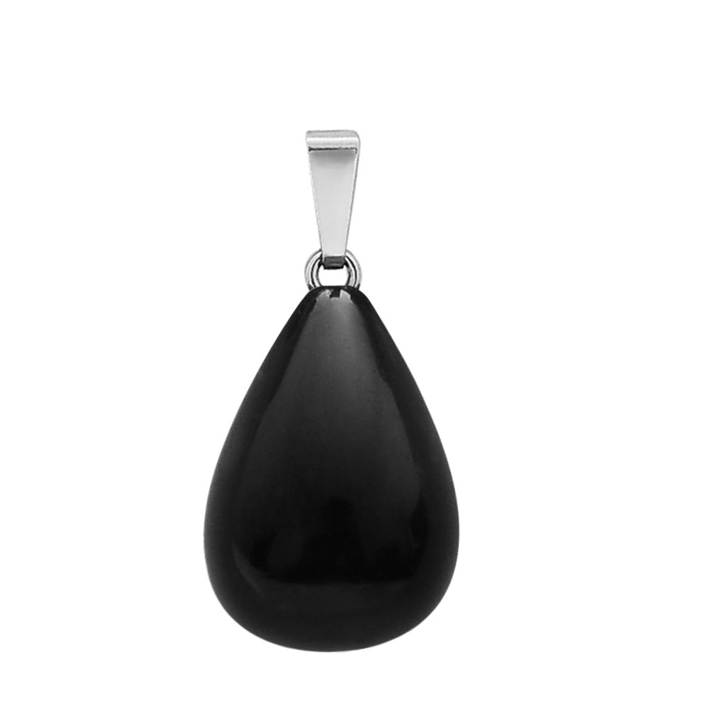 Crystal Egg Drop Pendant Necklaces GEMROCKY-Jewelry-Black Obsidian-