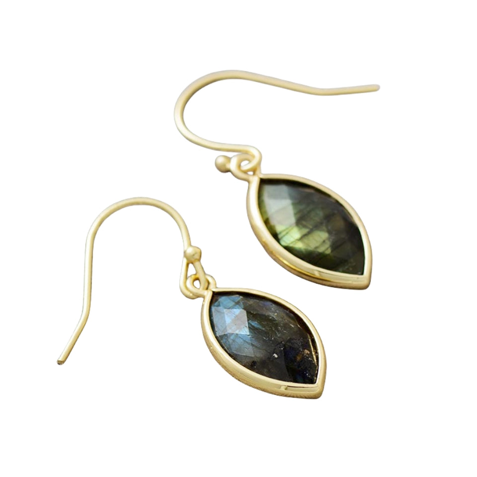 Crystal Flashy Labradorite Leaf Eardrop Earrings GEMROCKY-Jewelry-