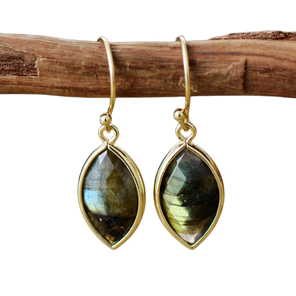 Crystal Flashy Labradorite Leaf Eardrop Earrings GEMROCKY-Jewelry-