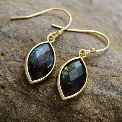 Crystal Flashy Labradorite Leaf Eardrop Earrings GEMROCKY-Jewelry-