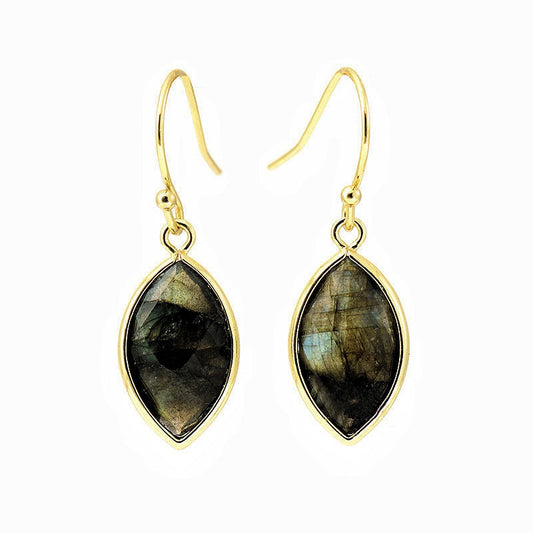 Crystal Flashy Labradorite Leaf Eardrop Earrings GEMROCKY-Jewelry-