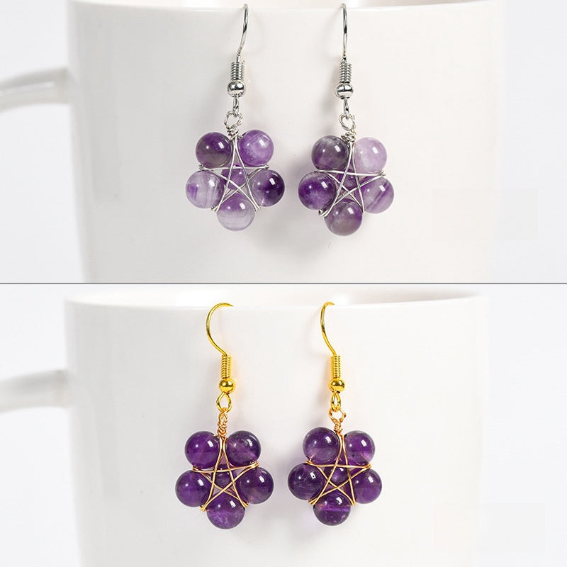 Crystal Flower Bead Eardrop Earrings GEMROCKY-Jewelry-Amethyst-Silver Color-