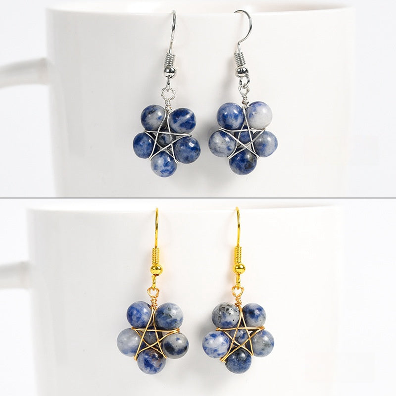 Crystal Flower Bead Eardrop Earrings GEMROCKY-Jewelry-Blue Spot Stone-Silver Color-