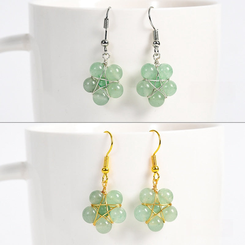 Crystal Flower Bead Eardrop Earrings GEMROCKY-Jewelry-Green Aventurine-Silver Color-