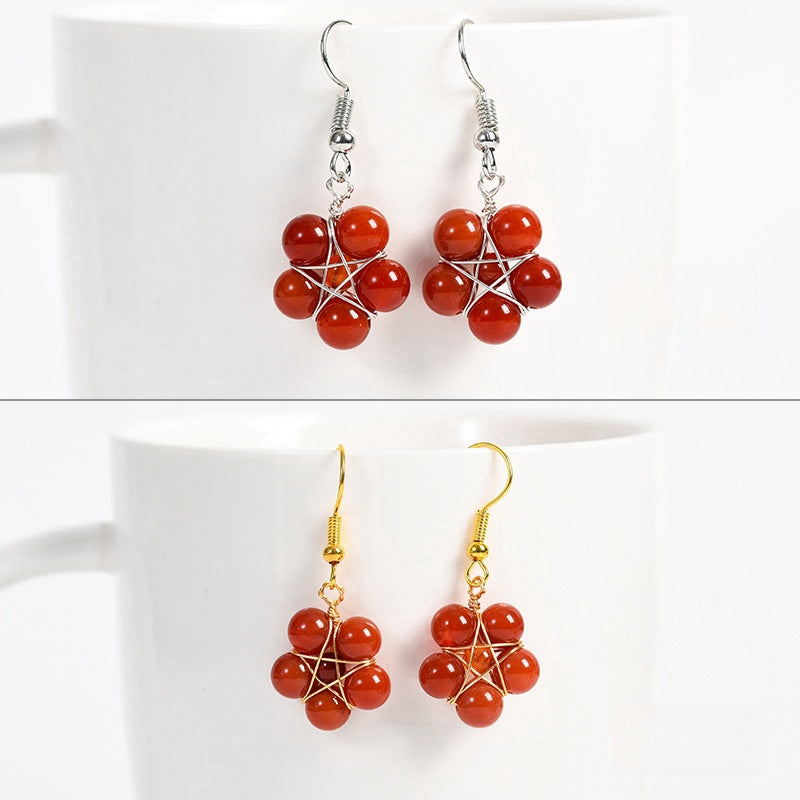 Crystal Flower Bead Eardrop Earrings GEMROCKY-Jewelry-Red Agate-Silver Color-