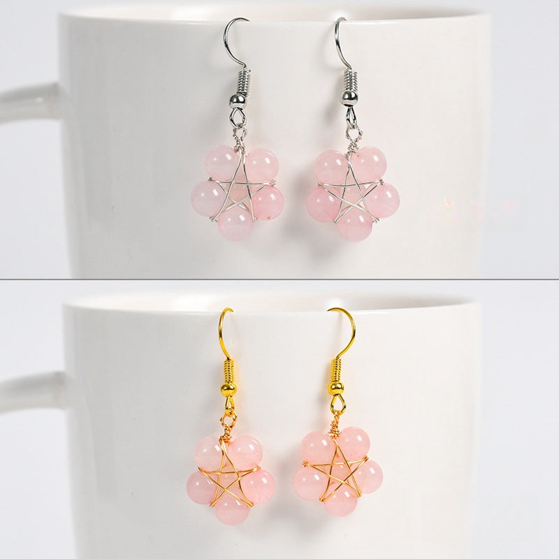 Crystal Flower Bead Eardrop Earrings GEMROCKY-Jewelry-Rose Quartz-Silver Color-