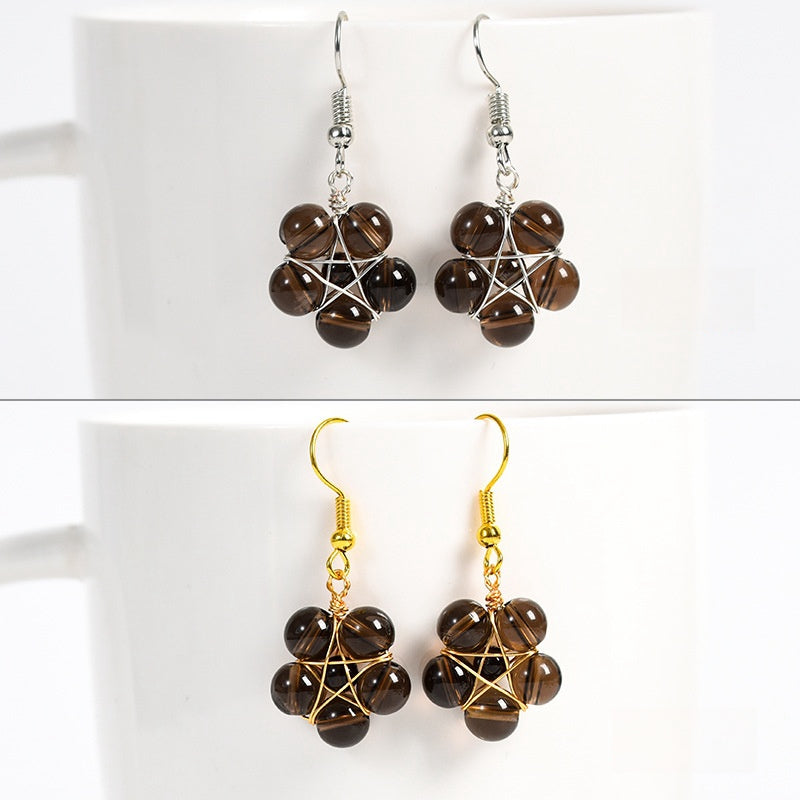 Crystal Flower Bead Eardrop Earrings GEMROCKY-Jewelry-Smoky Quartz-Silver Color-