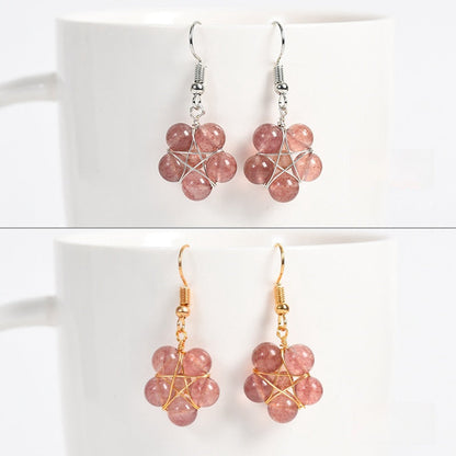 Crystal Flower Bead Eardrop Earrings GEMROCKY-Jewelry-Strawberry Quartz-Silver Color-