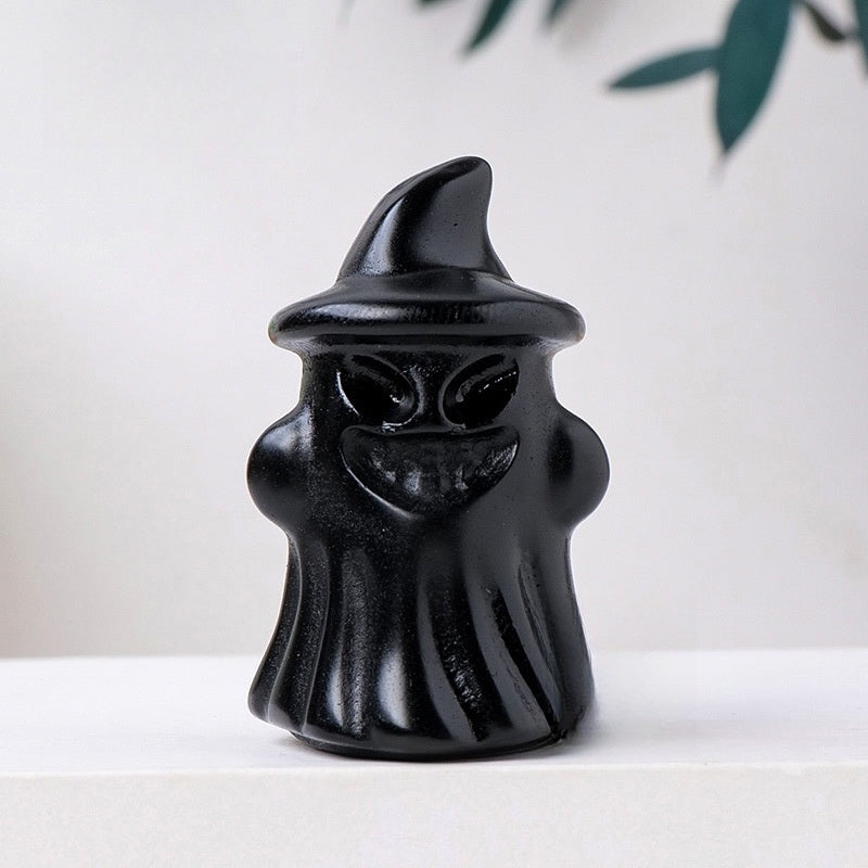 Crystal Ghost 4cm Carvings GEMROCKY-Carvings-Black Obsidian-