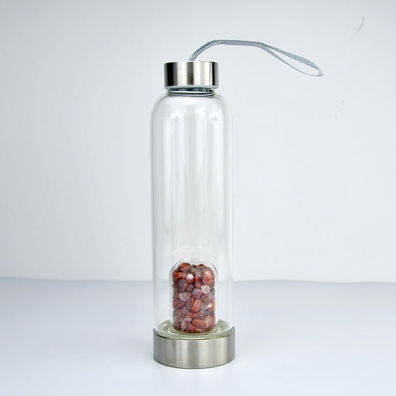 Crystal Gravel Chip Dome Stainless Steel Water Bottles GEMROCKY-Decoration-Red Agate-