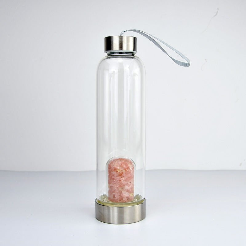 Crystal Gravel Chip Dome Stainless Steel Water Bottles GEMROCKY-Decoration-Rose Quartz-