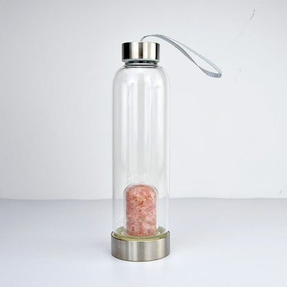 Crystal Gravel Chip Dome Stainless Steel Water Bottles GEMROCKY-Decoration-Rose Quartz-