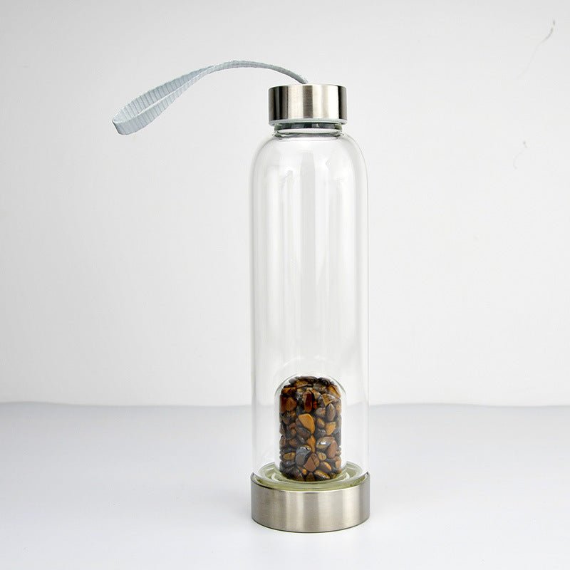 Crystal Gravel Chip Dome Stainless Steel Water Bottles GEMROCKY-Decoration-Tiger Eye Stone-