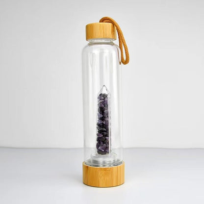 Crystal Gravel Chip Obelisk Bamboo Water Bottles GEMROCKY-Decoration-Dream Amethyst-