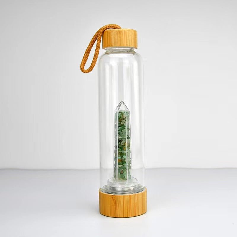 Crystal Gravel Chip Obelisk Bamboo Water Bottles GEMROCKY-Decoration-Green Aventurine-